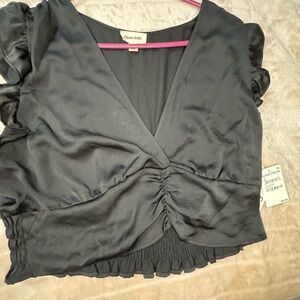 Open Edit Black Ruched Women's Cropped Top Size 1X